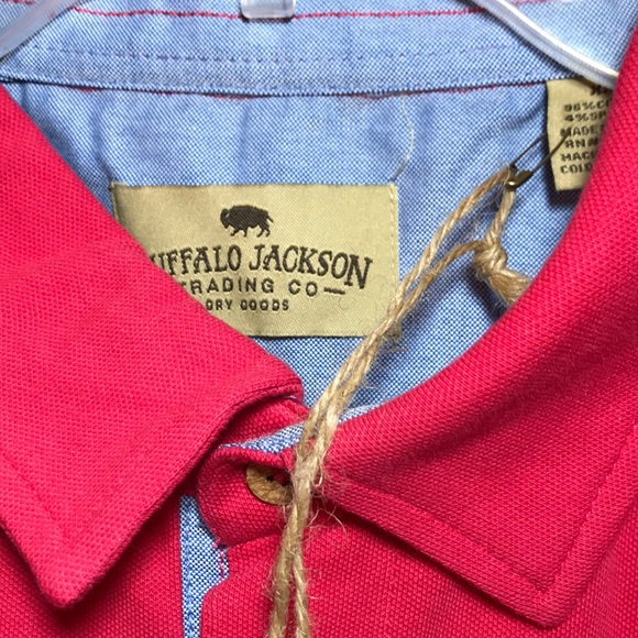 NWT Buffalo Jackson Red Fuchsia Cotton Polo Shirt - Picture 8 of 11